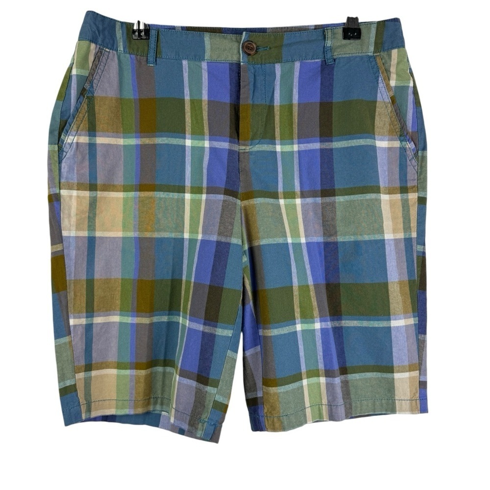 Merona Plaid Bermuda Shorts Women's 6 Blue Green Purple